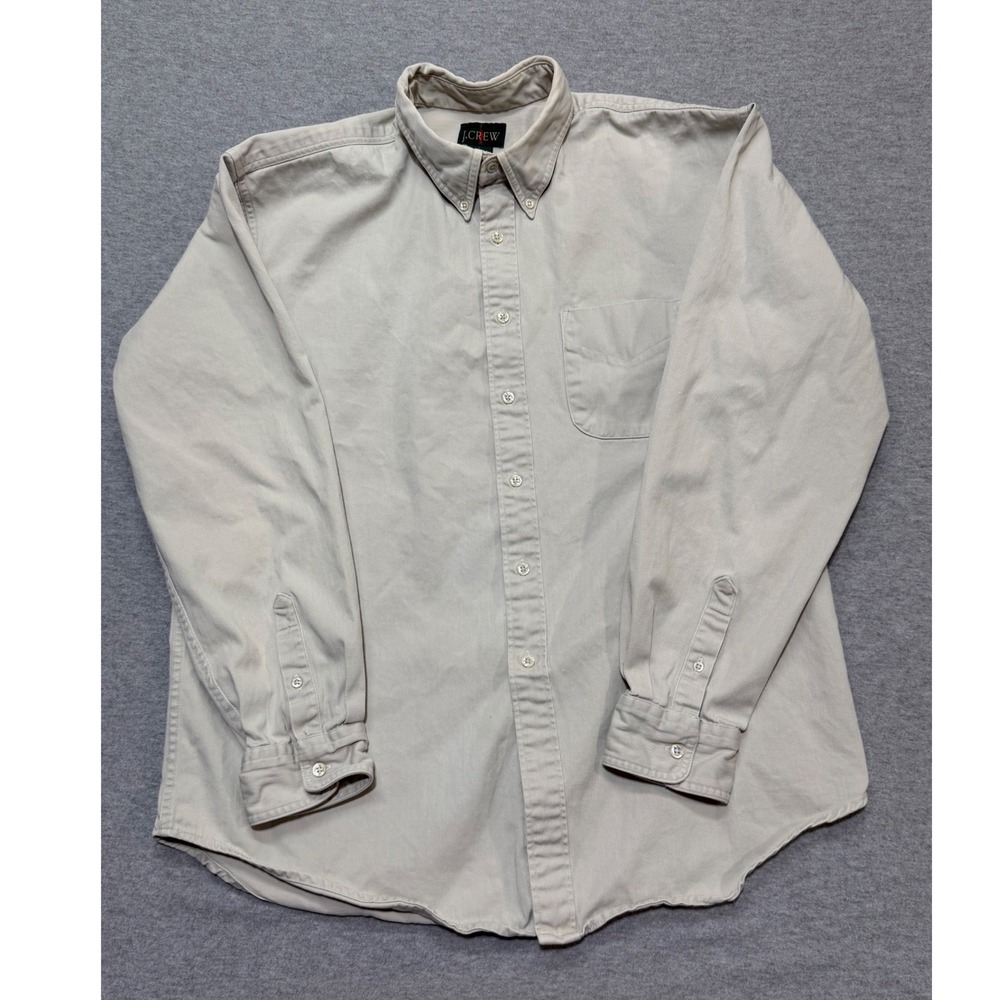 J.Crew Mens L Khaki Cotton Twill Button Down Shirt Long Sleeve Made in USA VTG